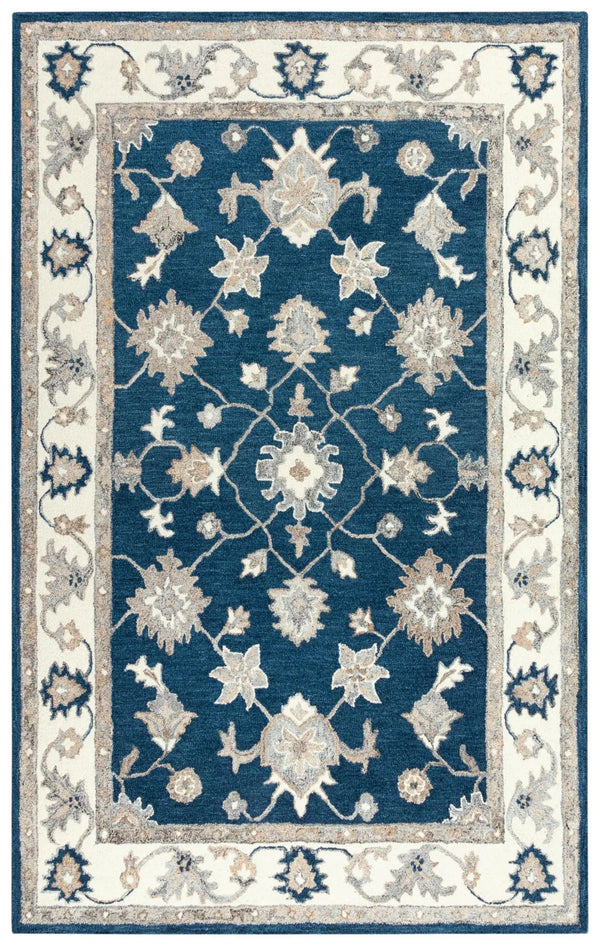 5' X 8' Navy Blue And Ivory Wool Oriental Hand Tufted Area Rug Homeroots Home Decor