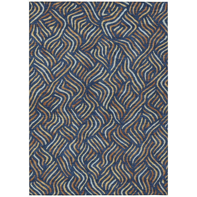 5' X 8' Navy Blue And Orange Abstract Washable Indoor Outdoor Area Rug Homeroots Outdoor