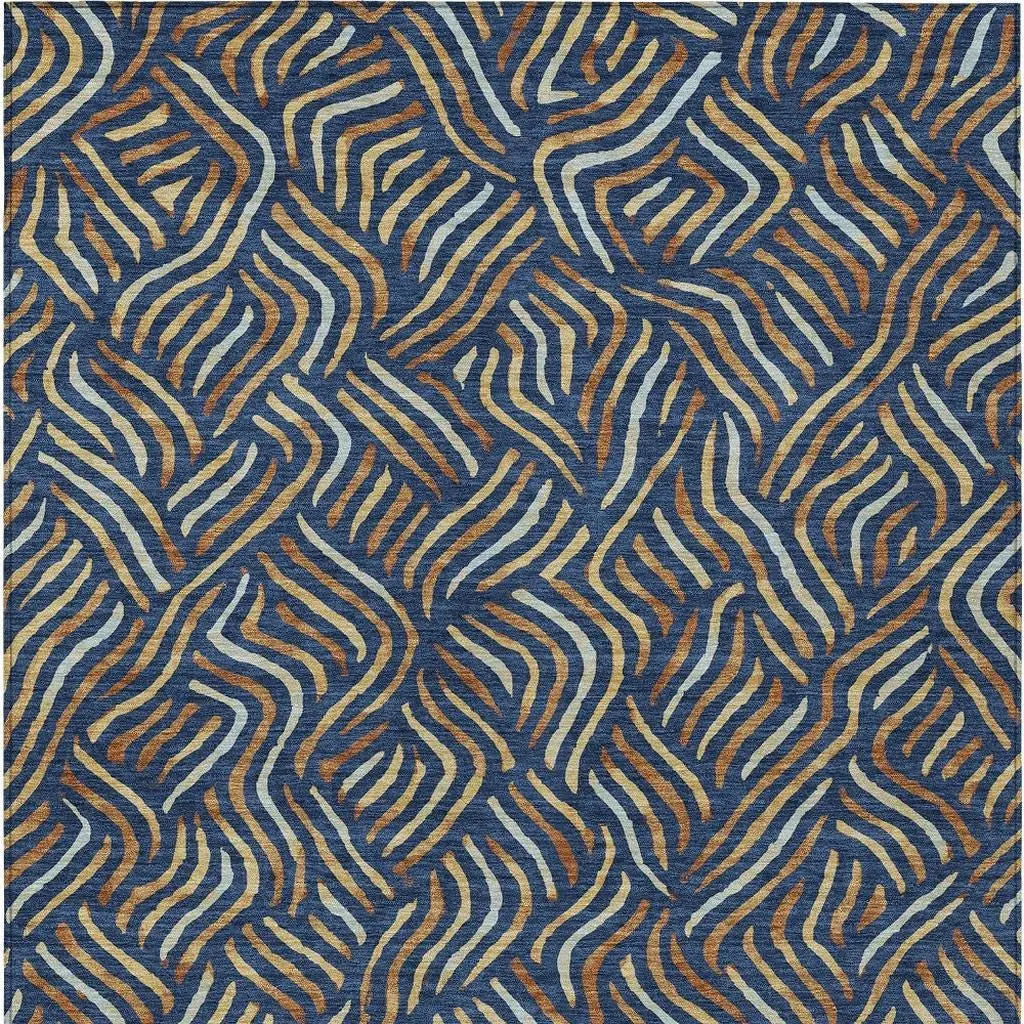 5' X 8' Navy Blue And Orange Abstract Washable Indoor Outdoor Area Rug Homeroots Outdoor
