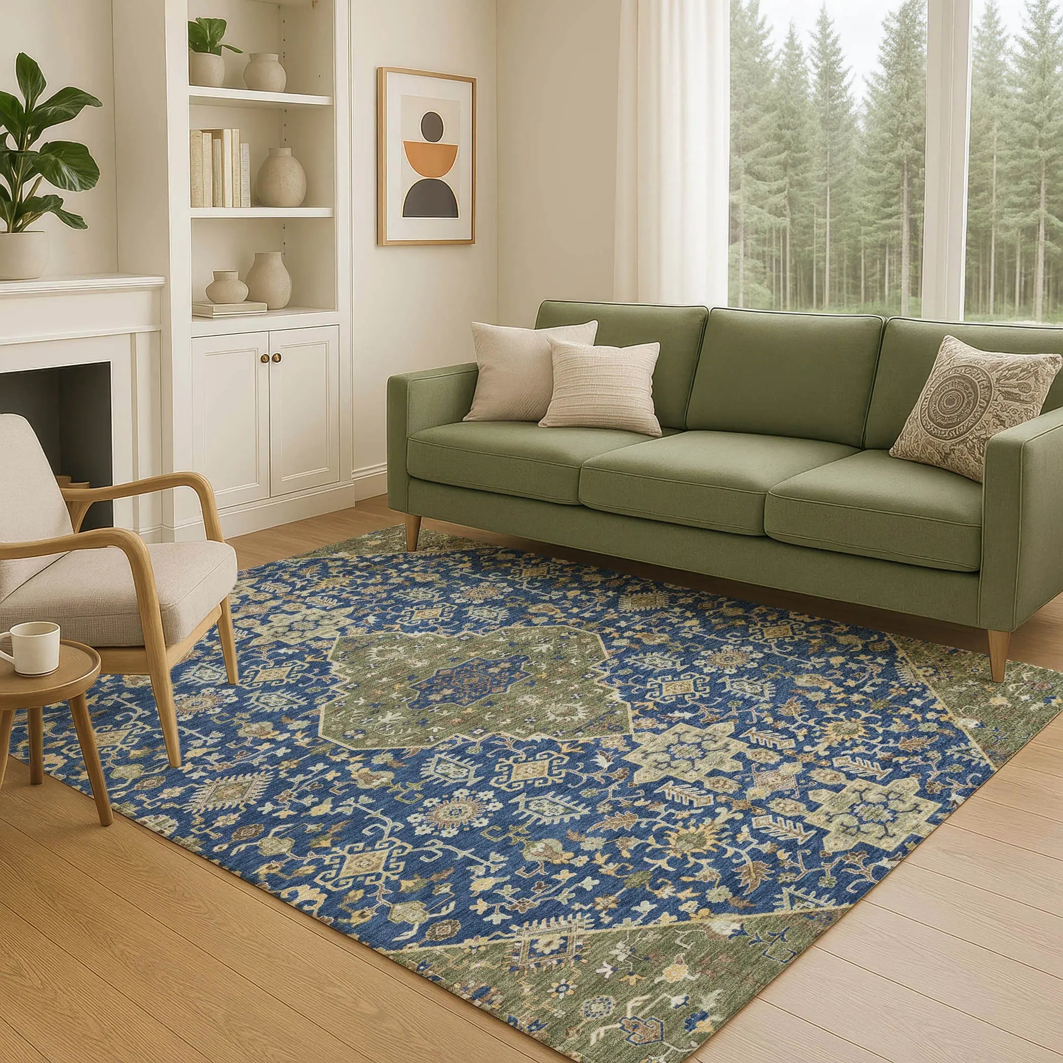 5' X 8' Navy Blue And Pewter Medallion Washable Indoor Outdoor Area Rug Homeroots Outdoor