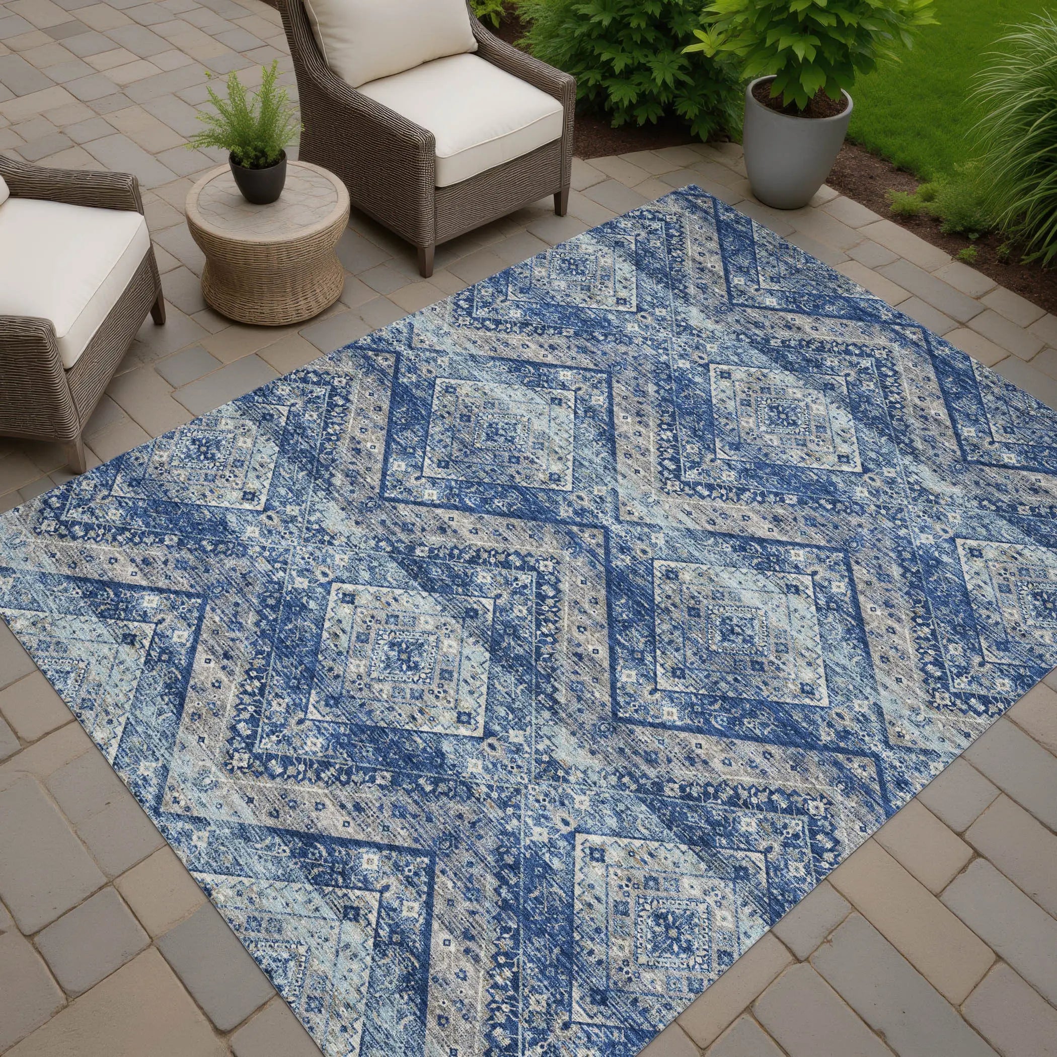 5' X 8' Navy Blue And Pink Tribal Washable Indoor Outdoor Area Rug Homeroots Outdoor
