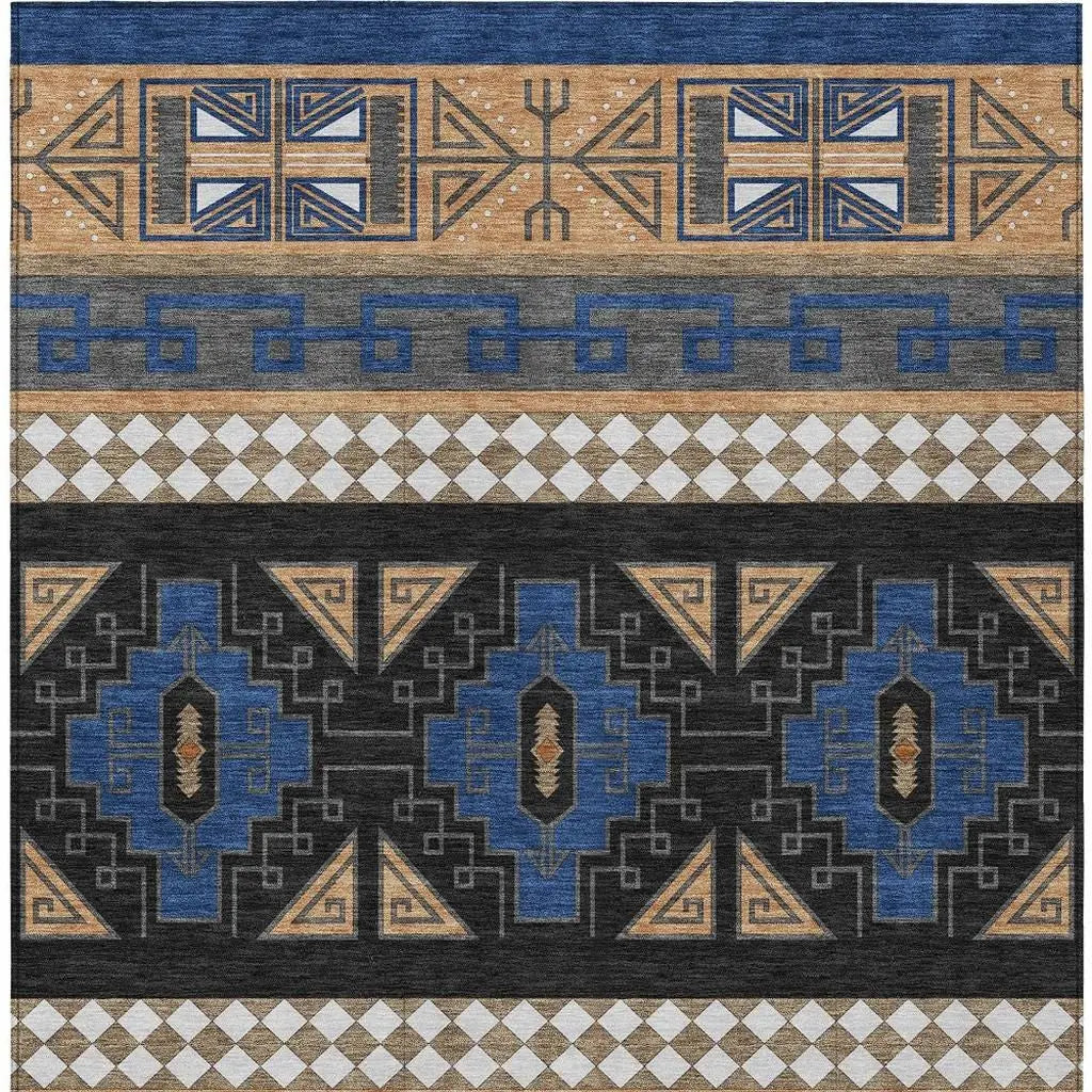 5' X 8' Navy Blue And Salmon Tribal Washable Indoor Outdoor Area Rug Homeroots Outdoor