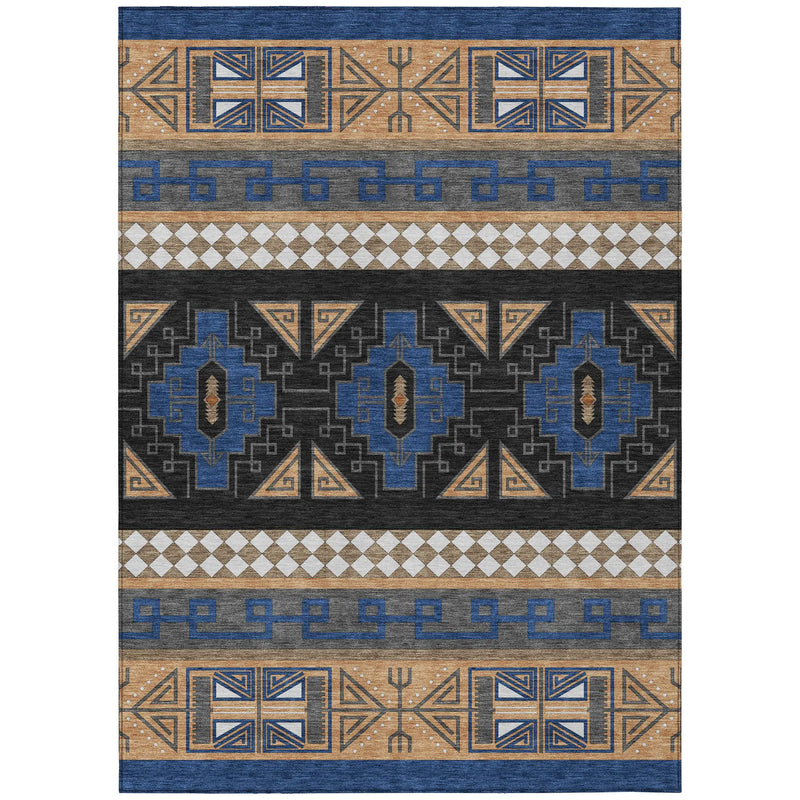 5' X 8' Navy Blue And Salmon Tribal Washable Indoor Outdoor Area Rug Homeroots Outdoor