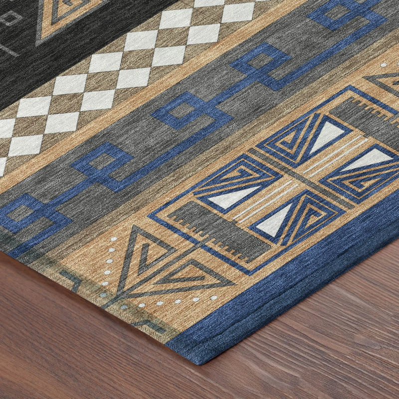 5' X 8' Navy Blue And Salmon Tribal Washable Indoor Outdoor Area Rug Homeroots Outdoor