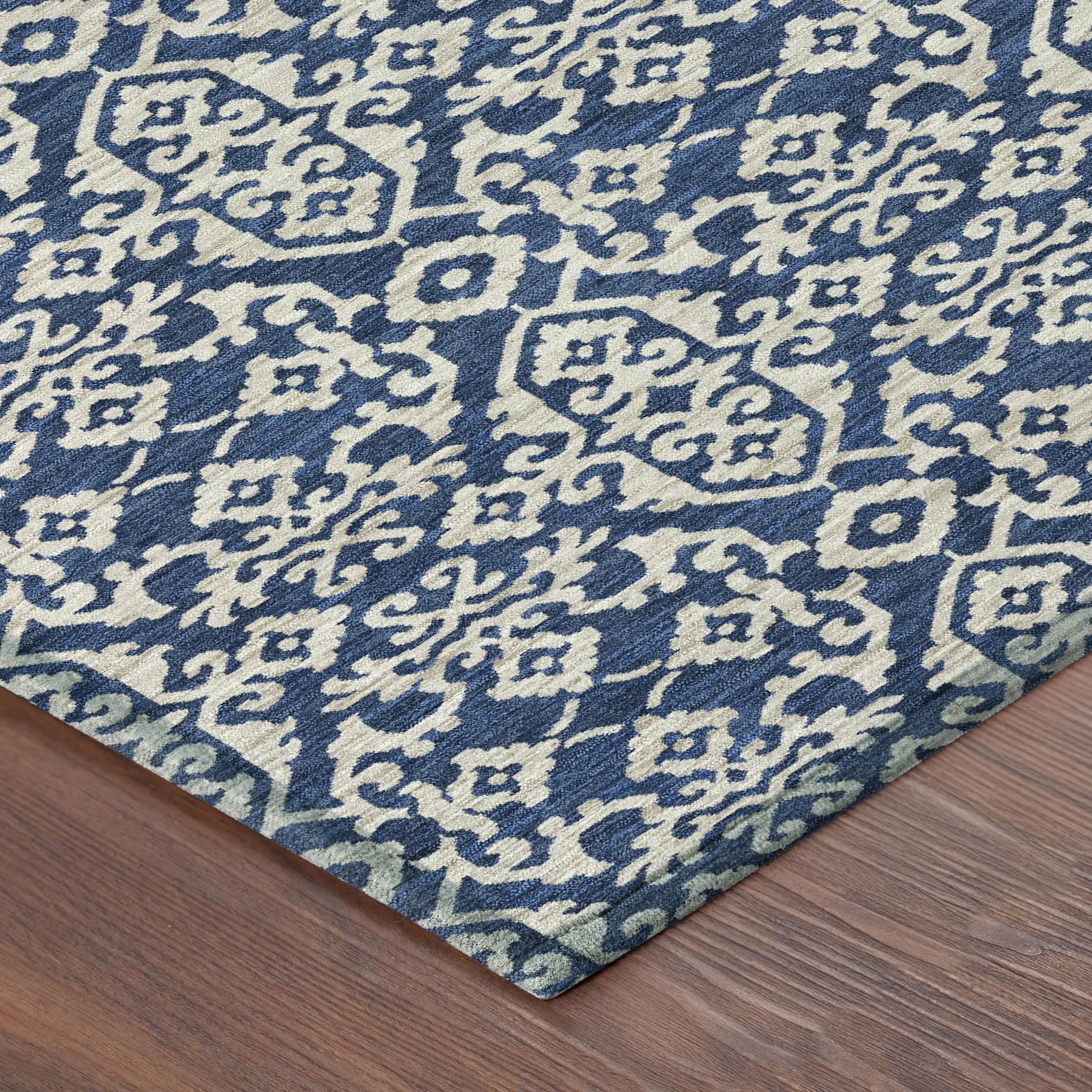 5' X 8' Navy Blue And Silver Oriental Washable Indoor Outdoor Area Rug Homeroots Outdoor