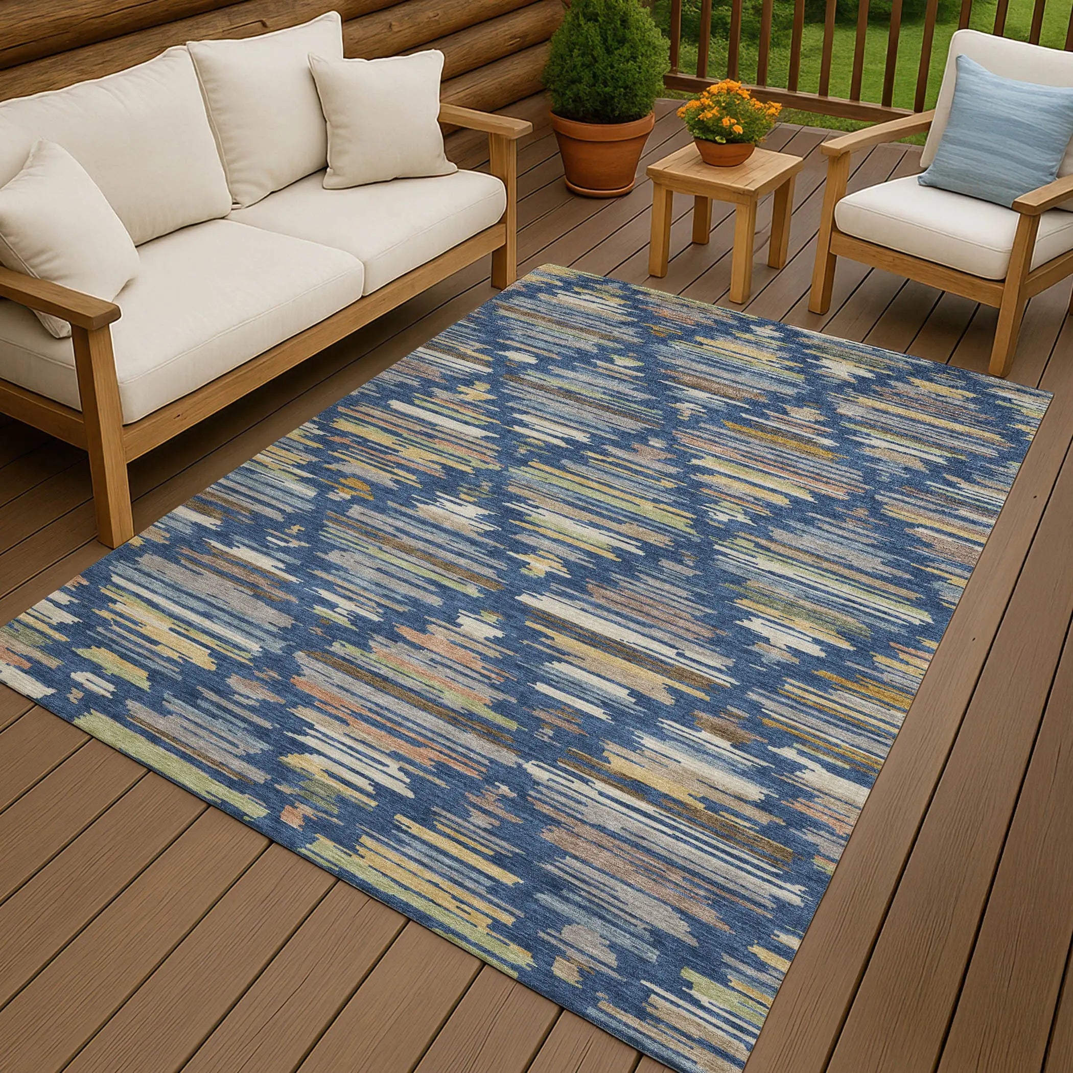 5' X 8' Navy Blue And Silver Southwestern Washable Indoor Outdoor Area Rug Homeroots Outdoor