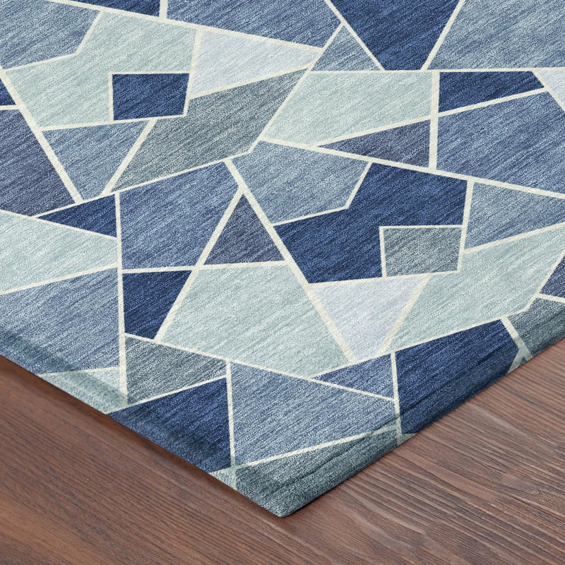 5' X 8' Navy Blue And Sky Blue Geometric Washable Indoor Outdoor Area Rug Homeroots Outdoor