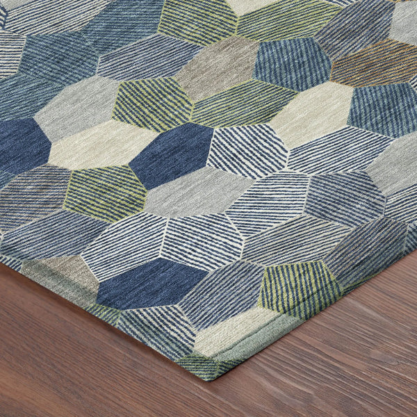 5' X 8' Navy Blue And Sky Blue Geometric Washable Indoor Outdoor Area Rug Homeroots Outdoor