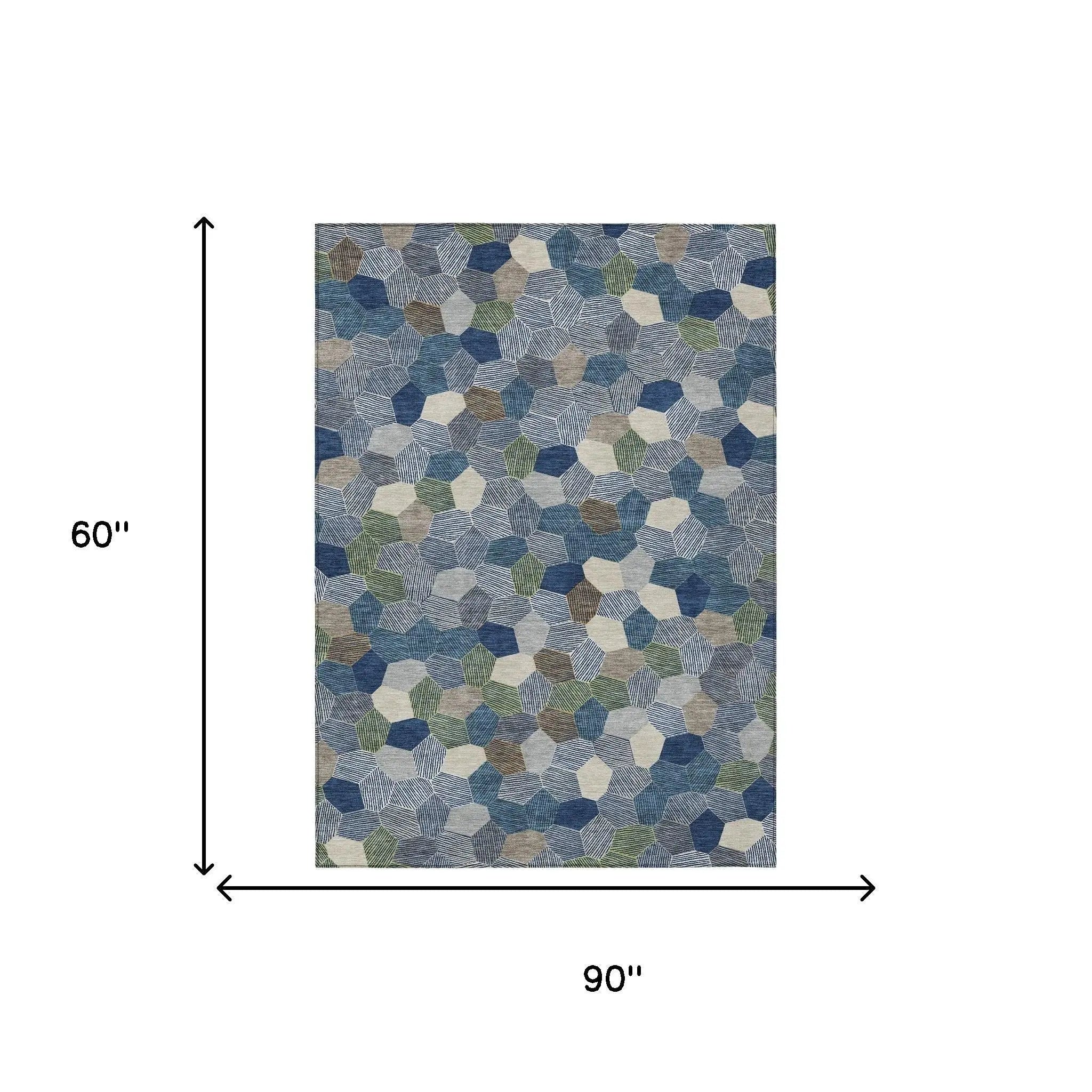 5' X 8' Navy Blue And Sky Blue Geometric Washable Indoor Outdoor Area Rug Homeroots Outdoor