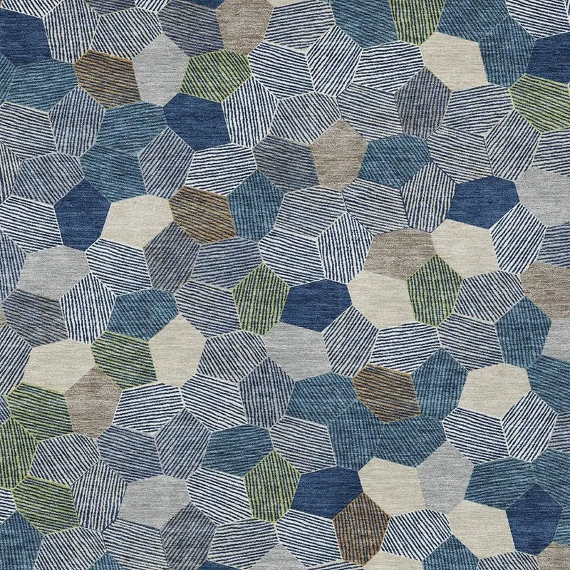 5' X 8' Navy Blue And Sky Blue Geometric Washable Indoor Outdoor Area Rug Homeroots Outdoor