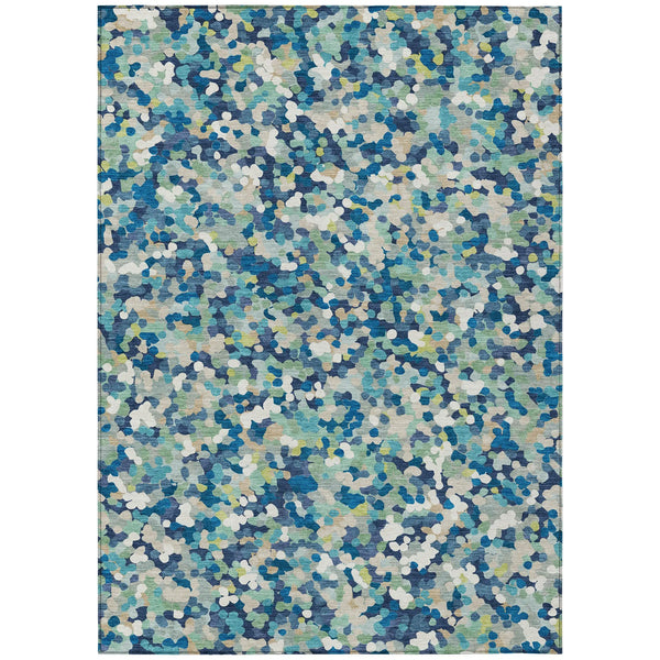 5' X 8' Navy Blue And Sky Blue Geometric Washable Indoor Outdoor Area Rug Homeroots Outdoor