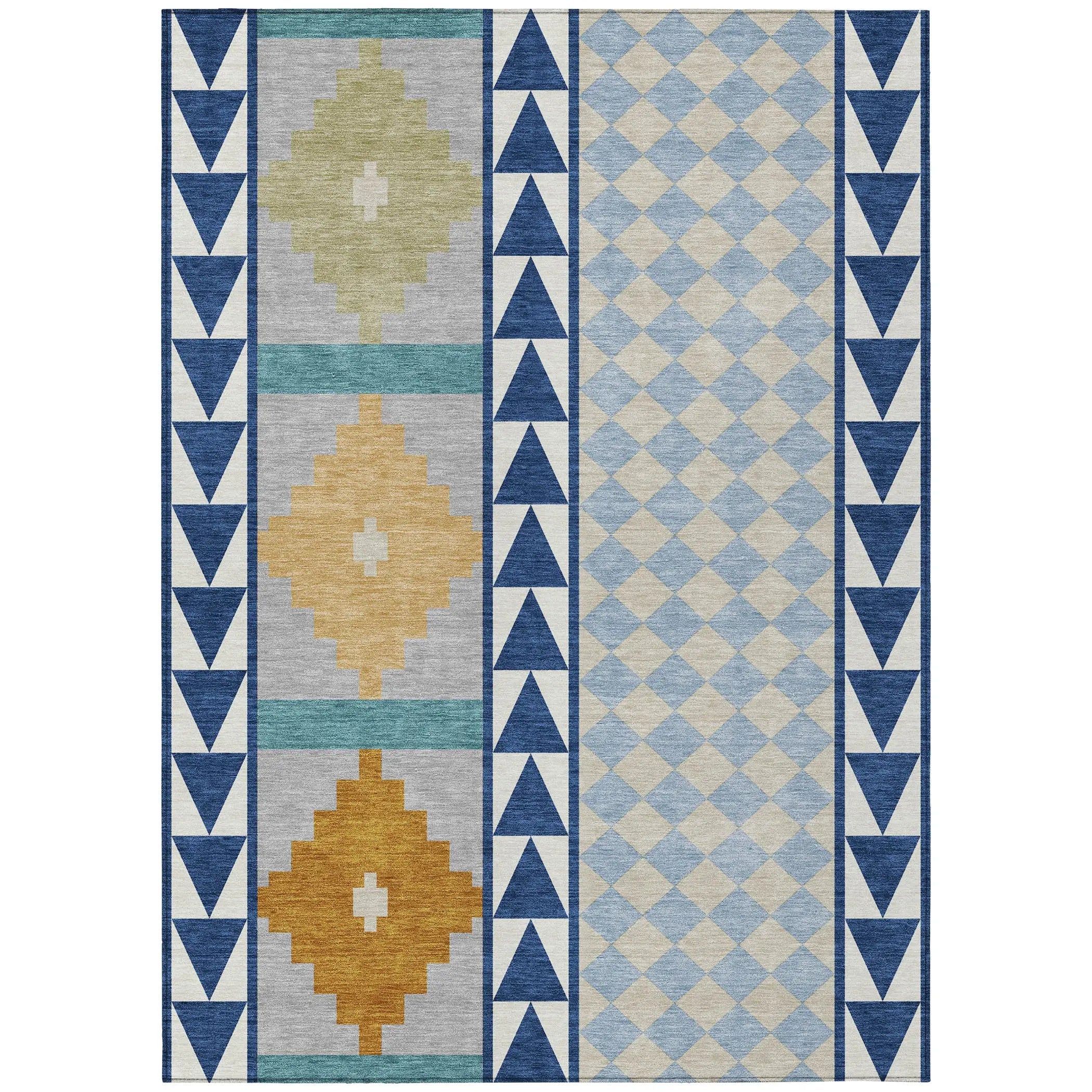 5' X 8' Navy Blue And Sky Blue Southwestern Washable Indoor Outdoor Area Rug Homeroots Outdoor
