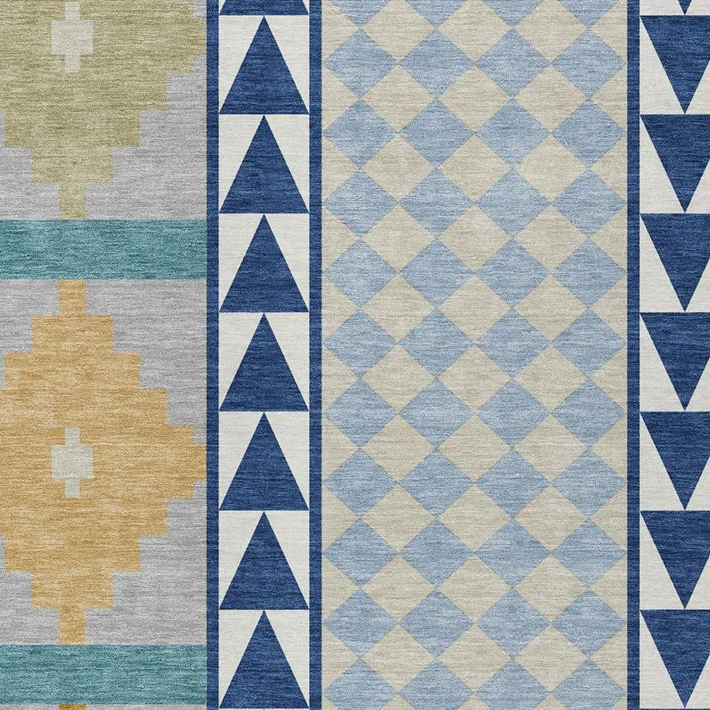 5' X 8' Navy Blue And Sky Blue Southwestern Washable Indoor Outdoor Area Rug Homeroots Outdoor
