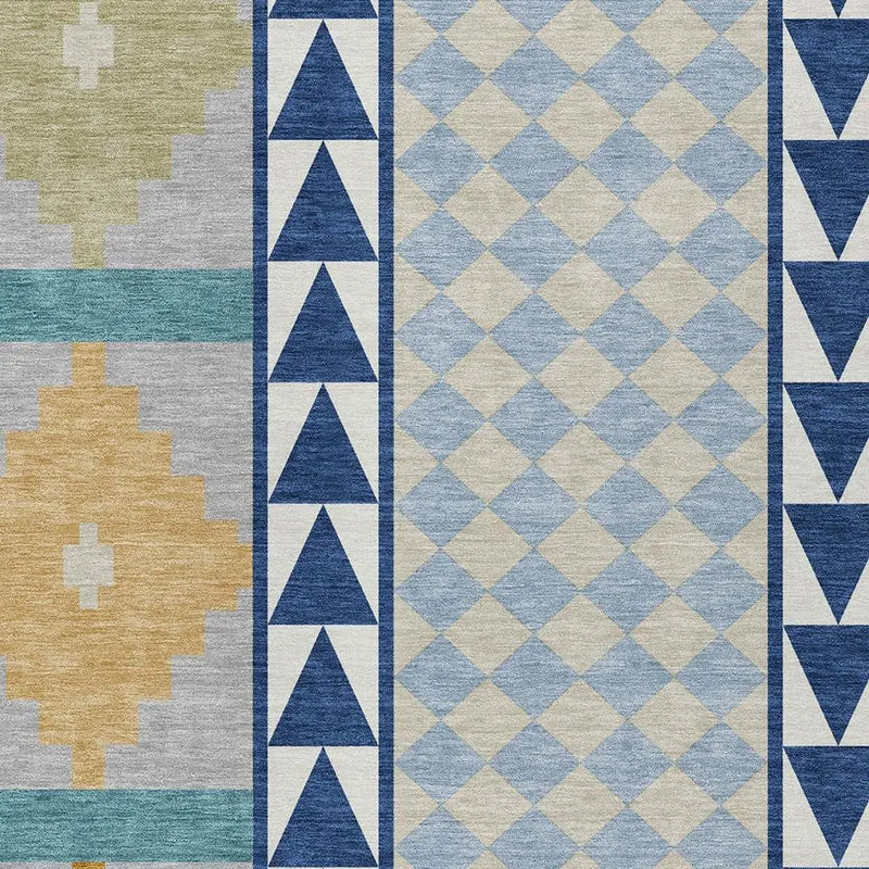 5' X 8' Navy Blue And Sky Blue Southwestern Washable Indoor Outdoor Area Rug Homeroots Outdoor