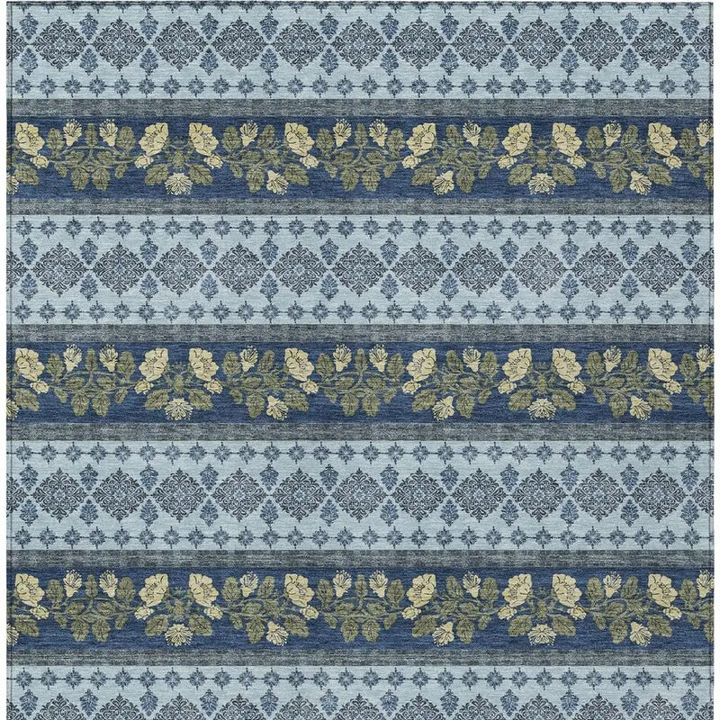 5' X 8' Navy Blue And Sky Blue Striped Washable Indoor Outdoor Area Rug Homeroots Outdoor