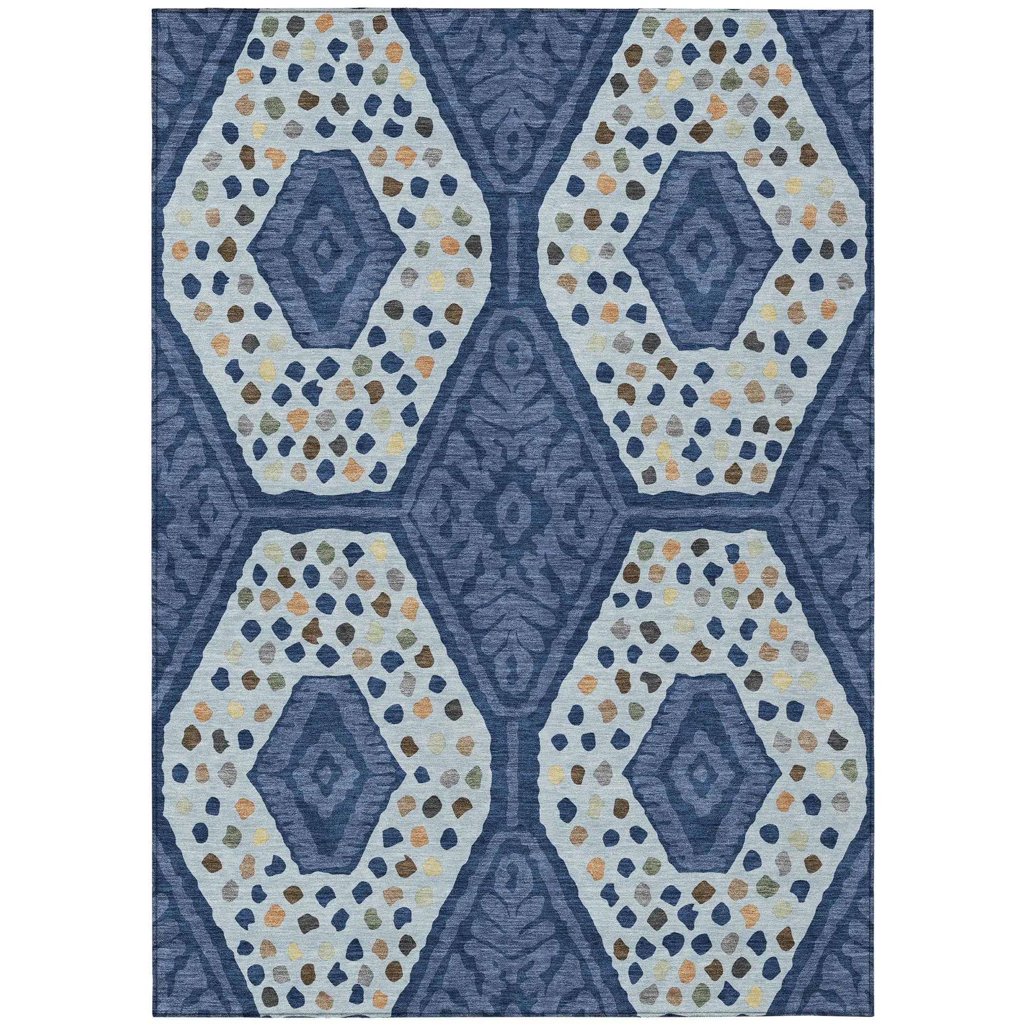 5' X 8' Navy Blue And Sky Blue Tribal Washable Indoor Outdoor Area Rug Homeroots Outdoor