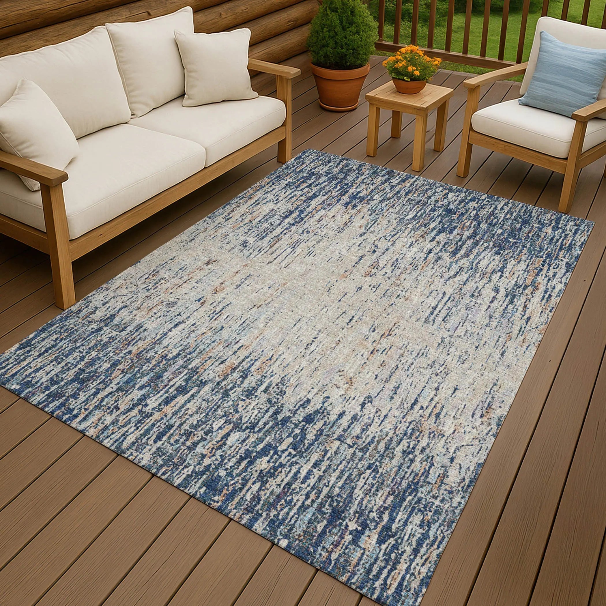 5' X 8' Navy Blue And Taupe Striped Washable Indoor Outdoor Area Rug Homeroots Outdoor