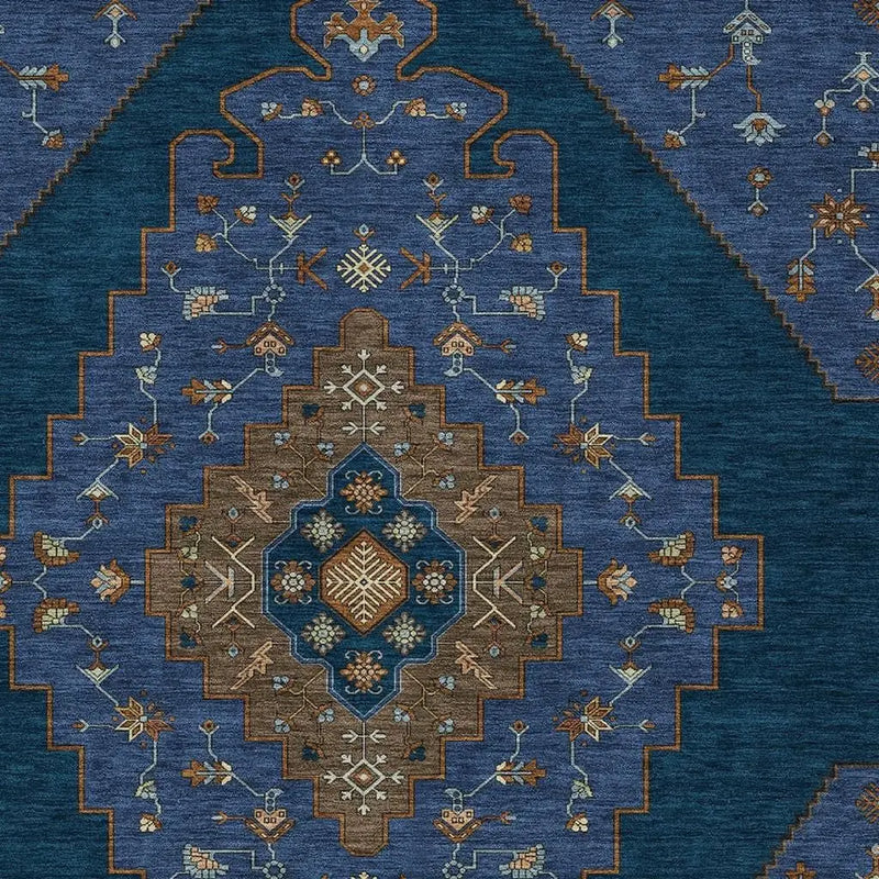 5' X 8' Navy Blue And Teal Blue Geometric Washable Indoor Outdoor Area Rug Homeroots Outdoor