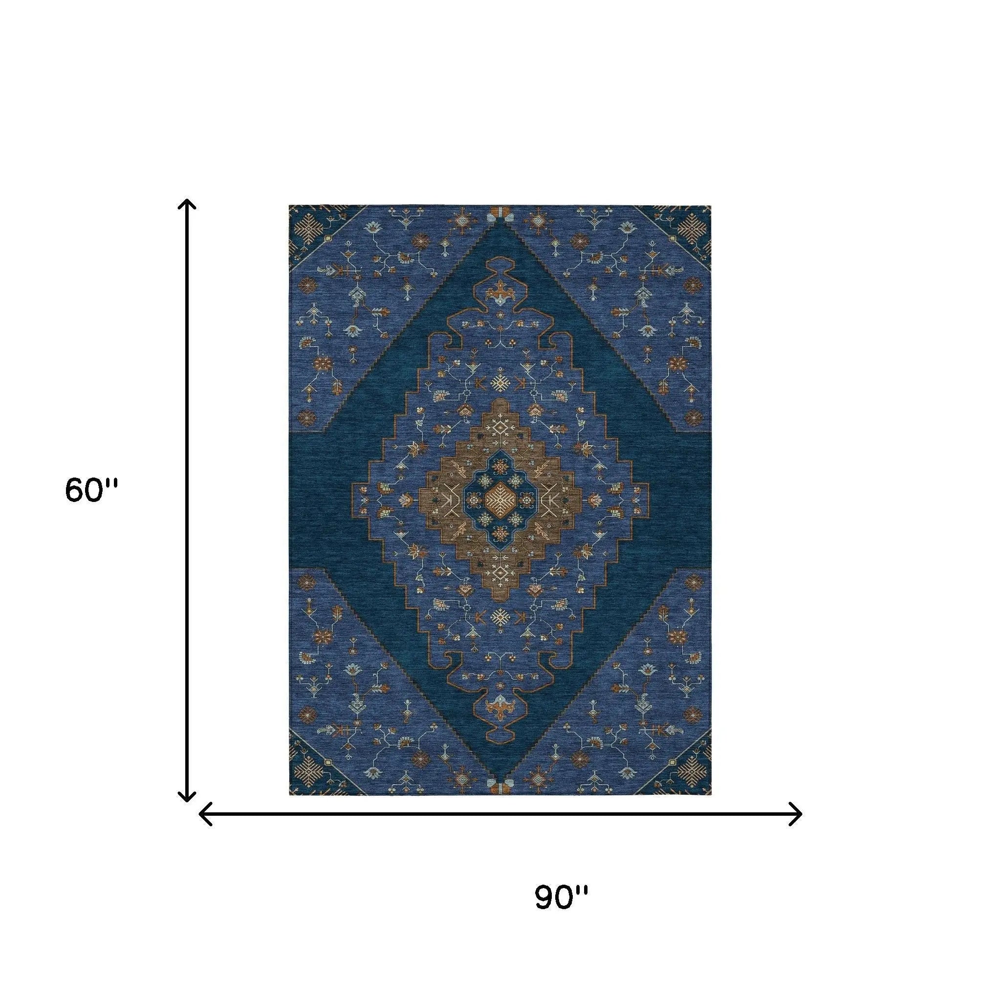 5' X 8' Navy Blue And Teal Blue Geometric Washable Indoor Outdoor Area Rug Homeroots Outdoor