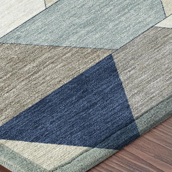 5' X 8' Navy Blue And Teal Blue Geometric Washable Indoor Outdoor Area Rug Homeroots Outdoor