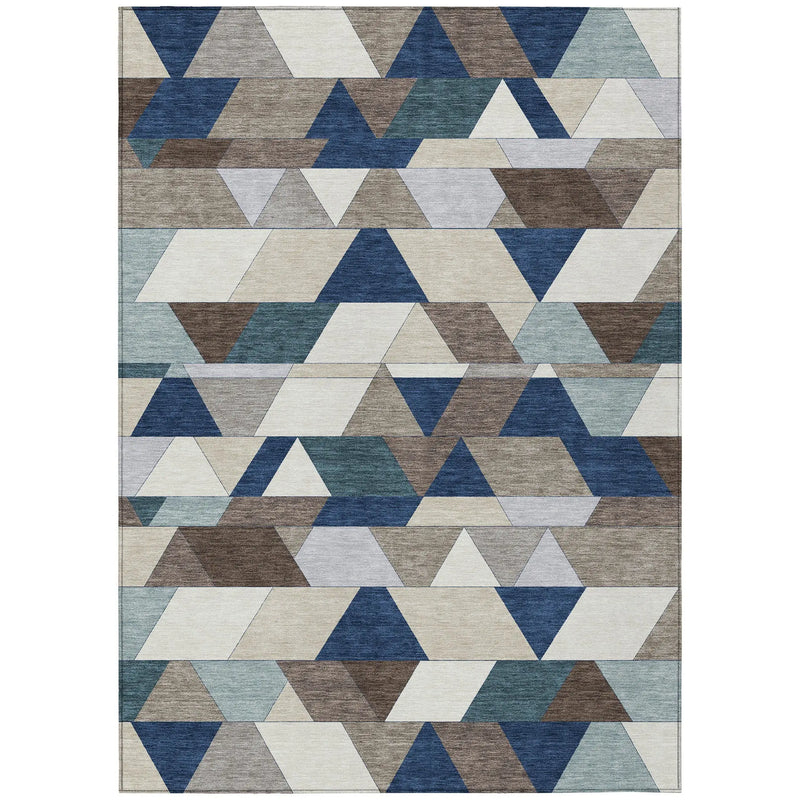 5' X 8' Navy Blue And Teal Blue Geometric Washable Indoor Outdoor Area Rug Homeroots Outdoor
