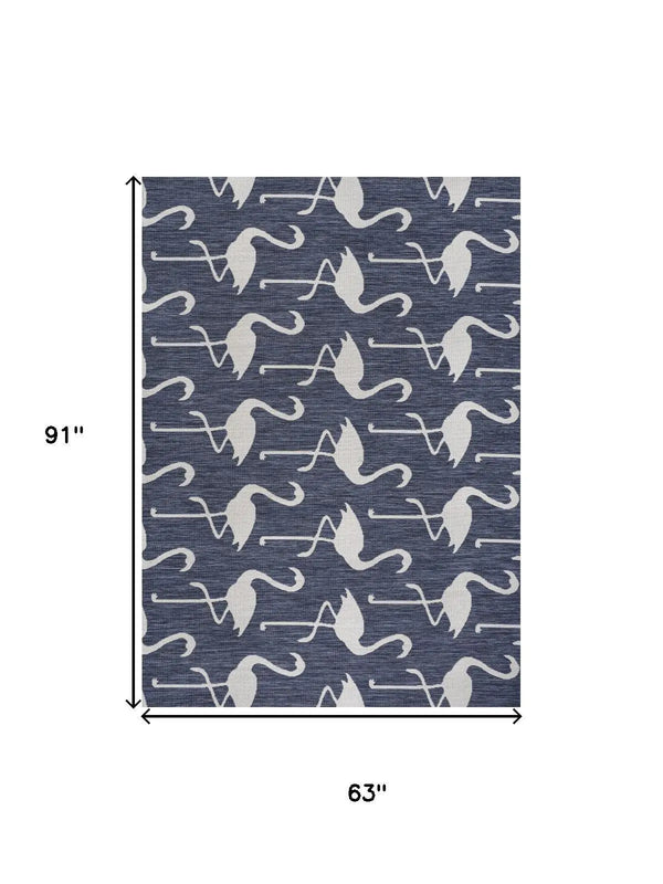 5' X 8' Navy Blue And White Animal Print Indoor Outdoor Area Rug Homeroots Outdoor