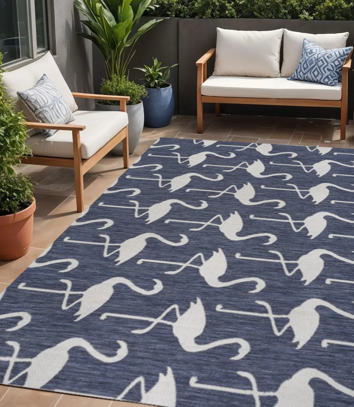 5' X 8' Navy Blue And White Animal Print Indoor Outdoor Area Rug Homeroots Outdoor