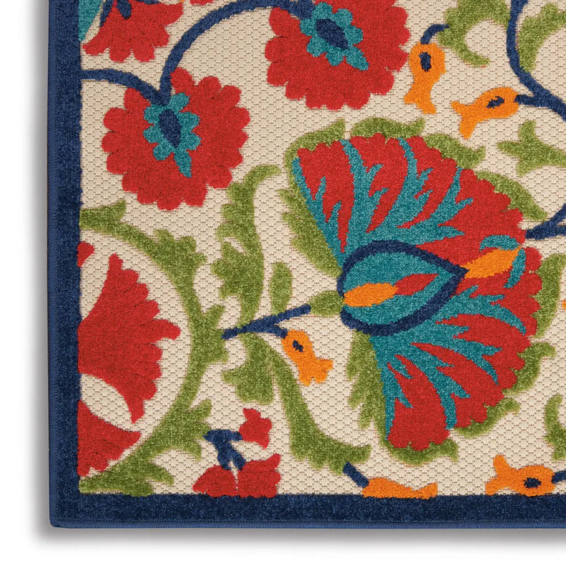 5' X 8' Navy Blue Beige Green Blue And Red Floral Indoor Outdoor Area Rug Homeroots Outdoor