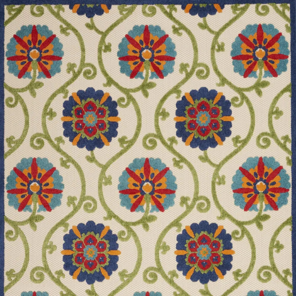 5' X 8' Navy Blue Beige Green Blue And Red Floral Indoor Outdoor Area Rug Homeroots Outdoor