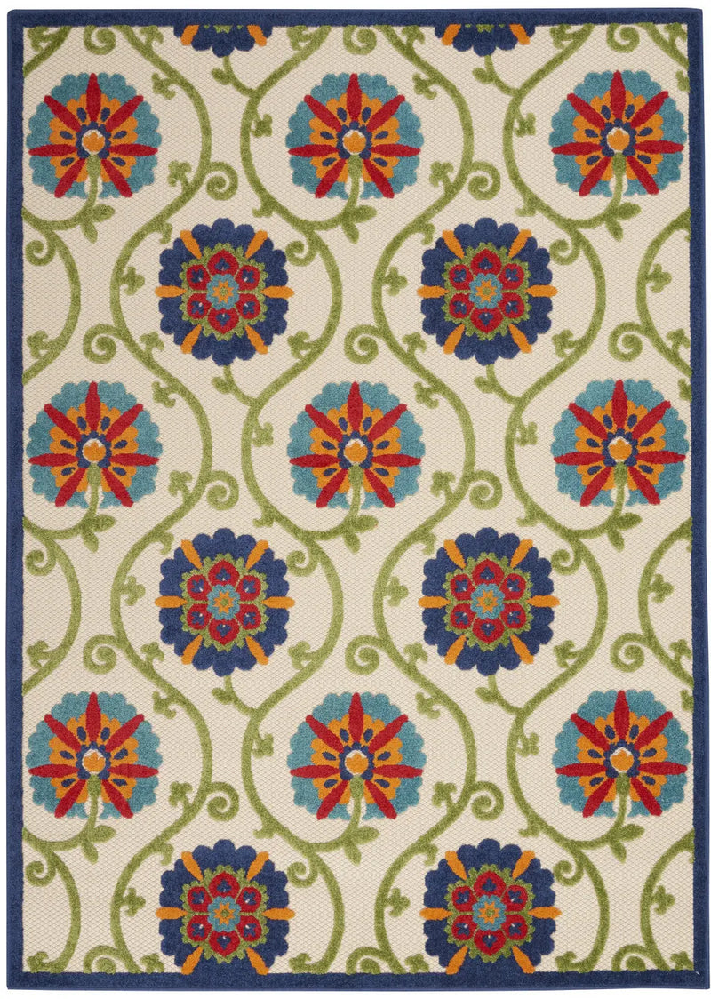 5' X 8' Navy Blue Beige Green Blue And Red Floral Indoor Outdoor Area Rug Homeroots Outdoor