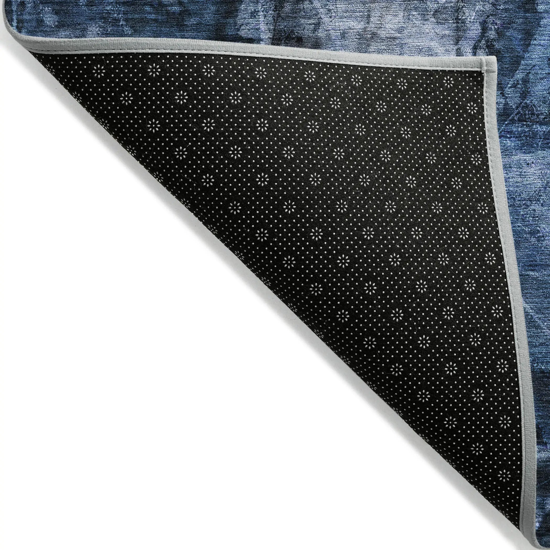 5' X 8' Navy Blue Floral Washable Non Skid Indoor Outdoor Area Rug - GreatEagleInc