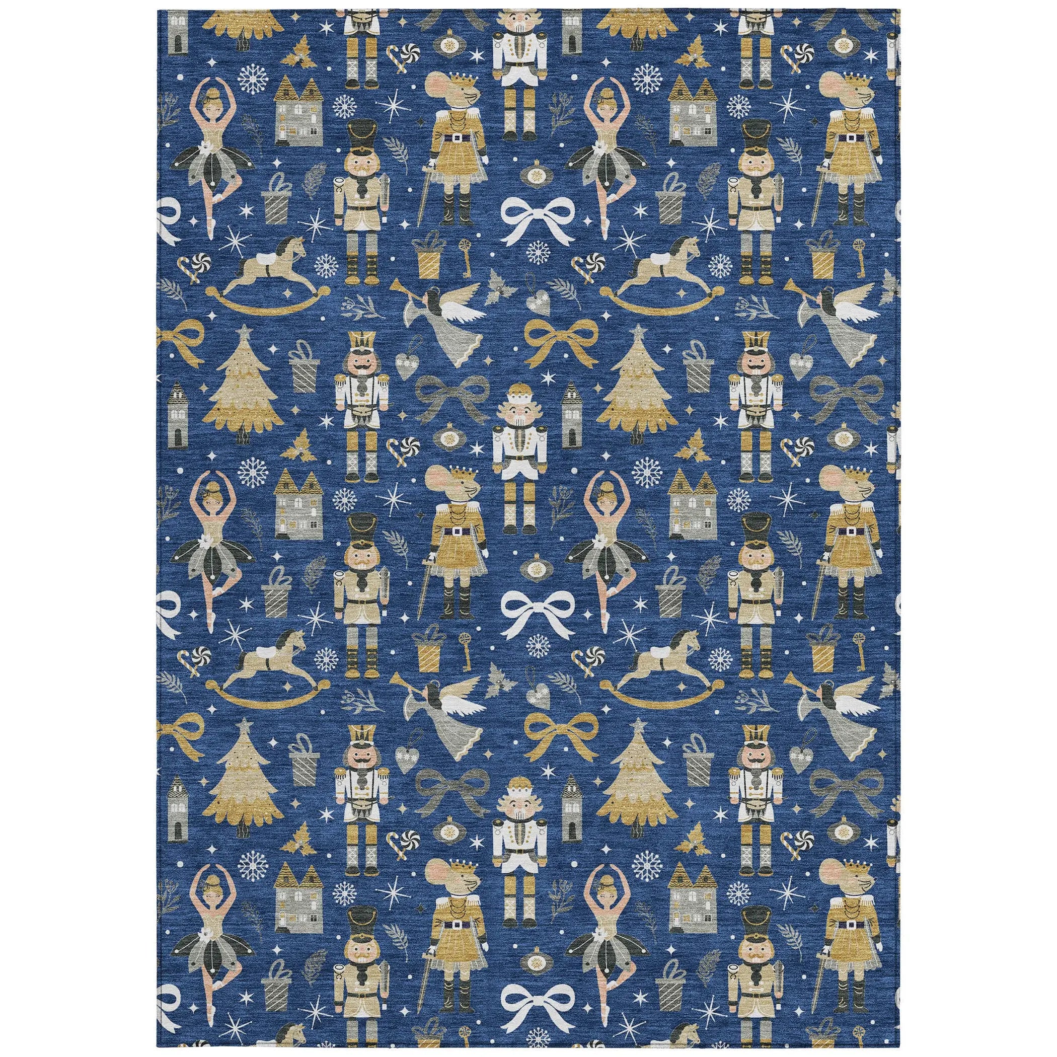 5' X 8' Navy Blue Gold Black And Gray Village House Washable Indoor Outdoor Area Rug Homeroots Outdoor