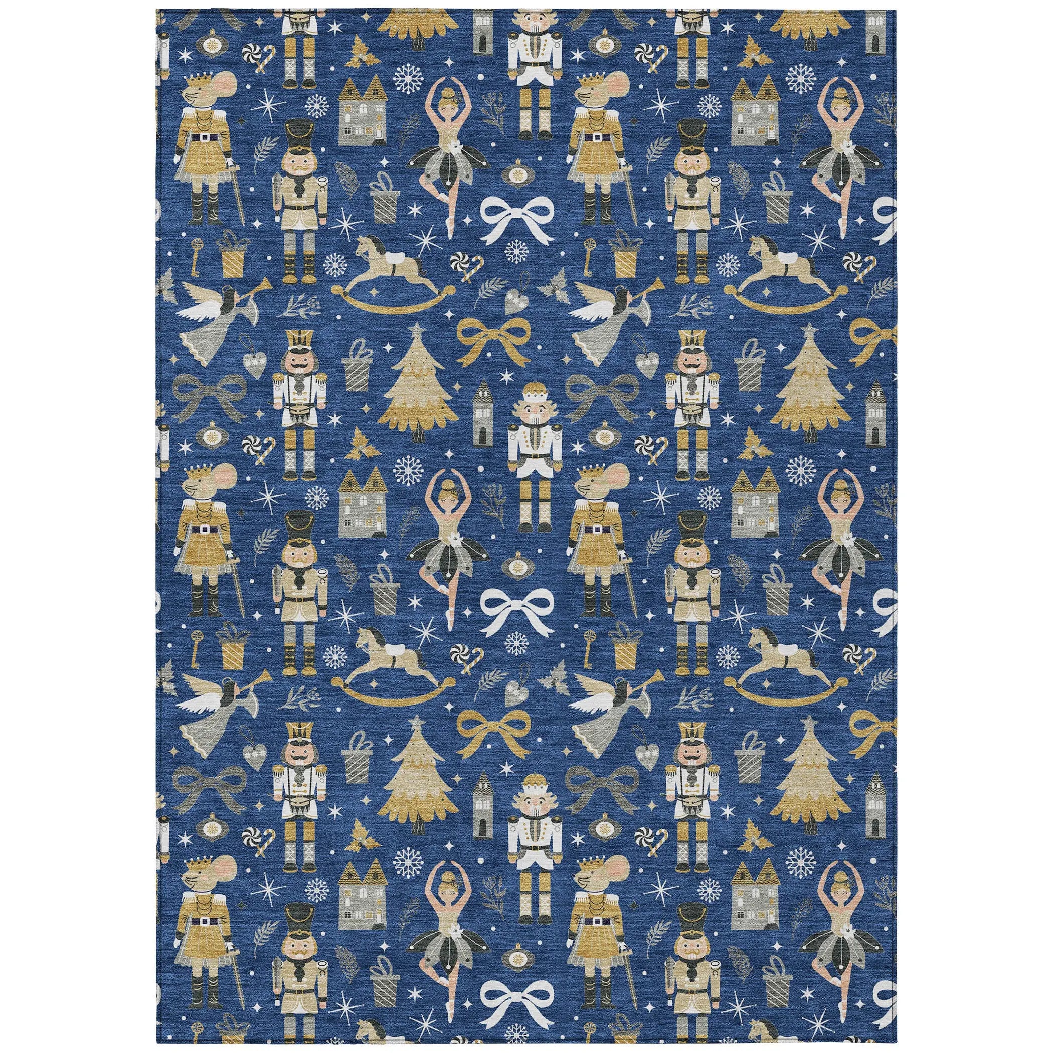 5' X 8' Navy Blue Gold Black And Gray Village House Washable Indoor Outdoor Area Rug Homeroots Outdoor