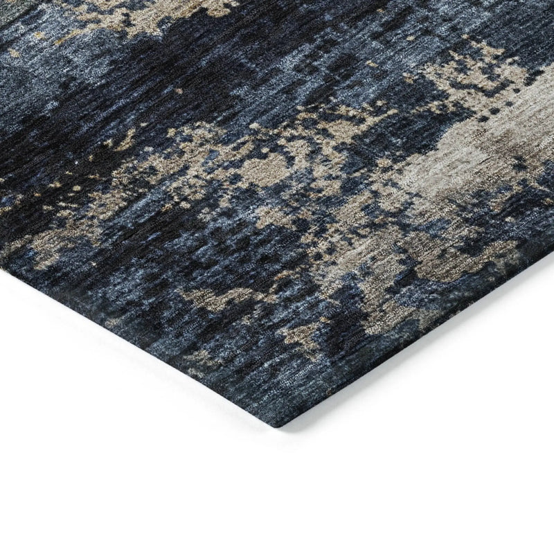5' X 8' Navy Blue Gray And Black Abstract Washable Indoor Outdoor Area Rug Homeroots Outdoor