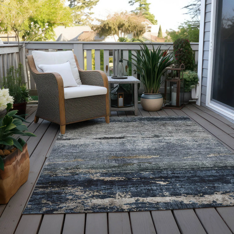5' X 8' Navy Blue Gray And Black Abstract Washable Indoor Outdoor Area Rug Homeroots Outdoor