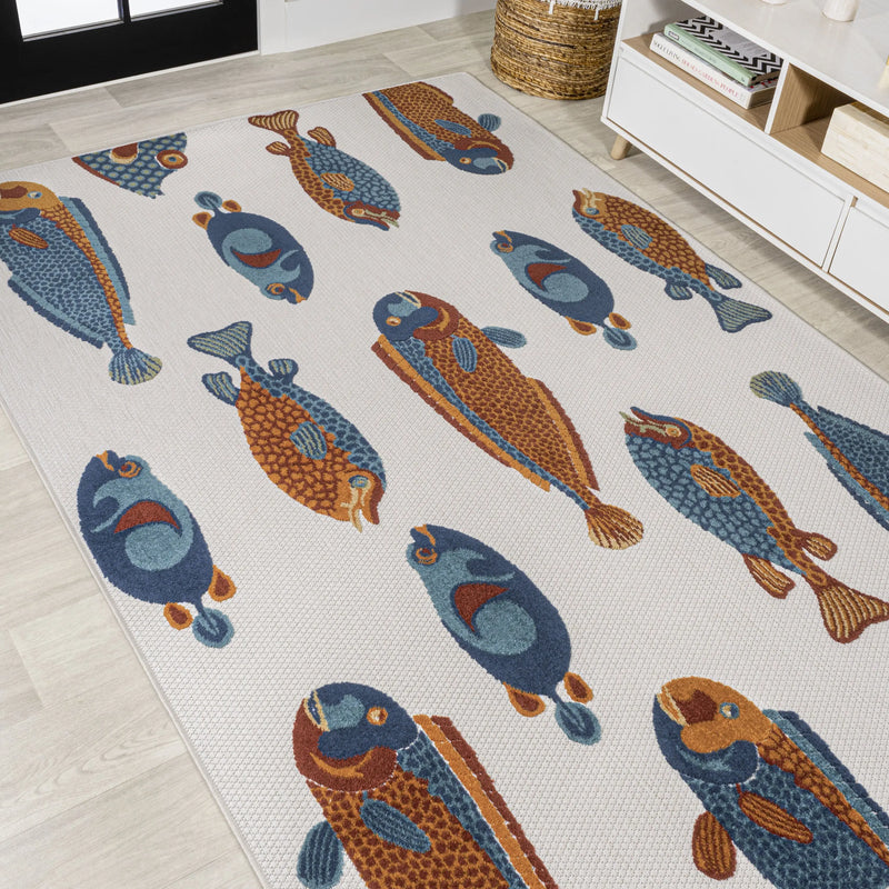5' X 8' Navy Blue Orange And Cream Animal Print Indoor Outdoor Area Rug Homeroots Outdoor