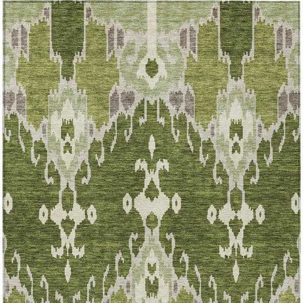 5' X 8' Olive Green And Artichoke Green Ikat Washable Indoor Outdoor Area Rug Homeroots Outdoor