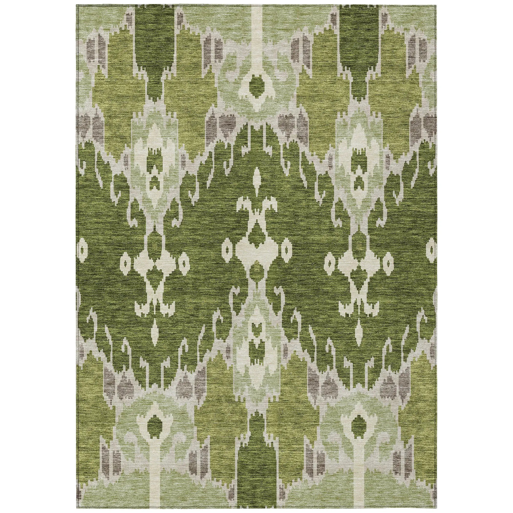 5' X 8' Olive Green And Artichoke Green Ikat Washable Indoor Outdoor Area Rug Homeroots Outdoor