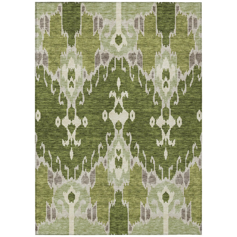 5' X 8' Olive Green And Artichoke Green Ikat Washable Indoor Outdoor Area Rug Homeroots Outdoor