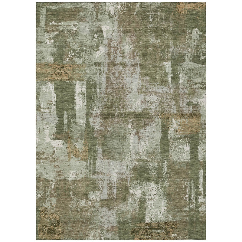 5' X 8' Olive Green And Beige Abstract Washable Indoor Outdoor Area Rug Homeroots Outdoor