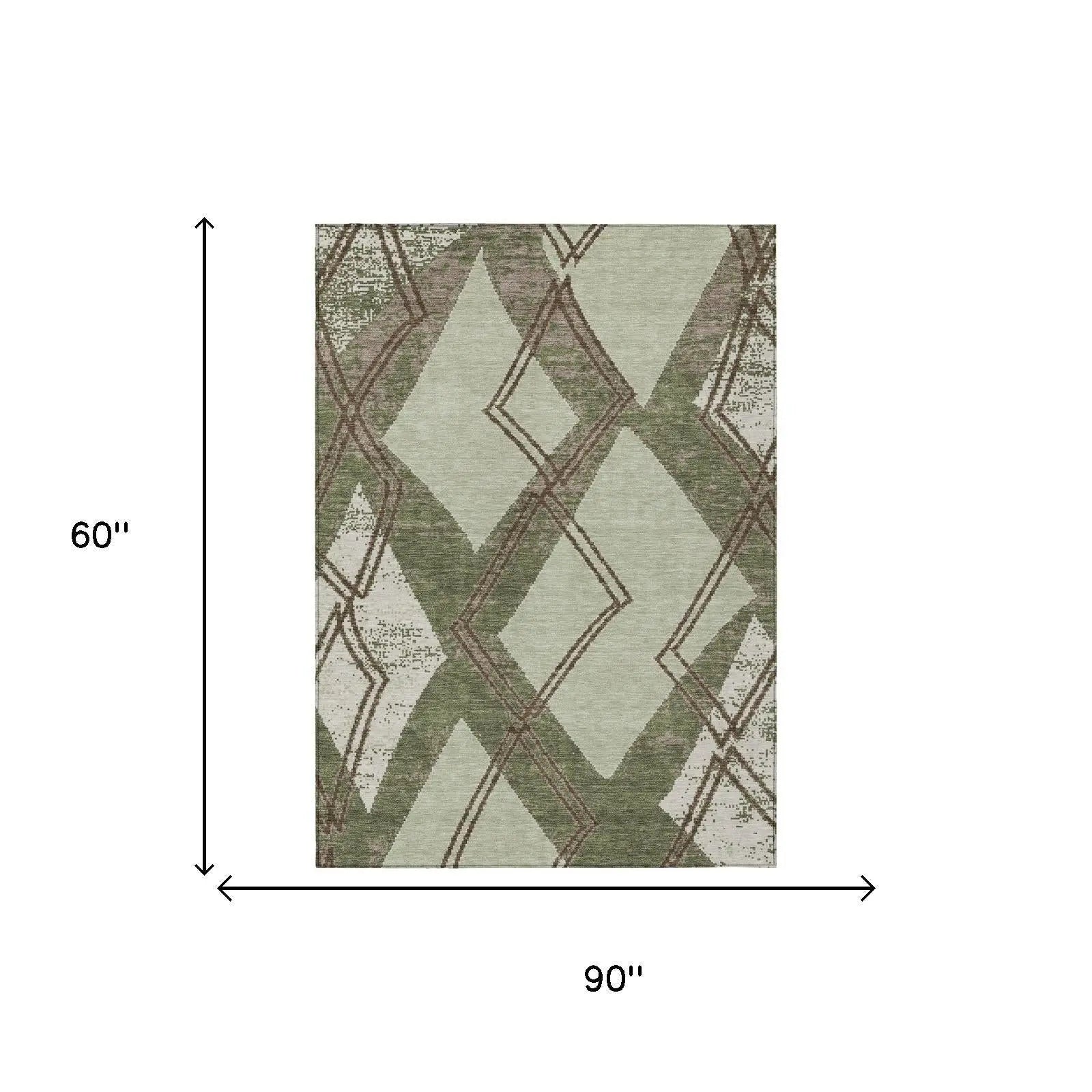 5' X 8' Olive Green And Beige Geometric Washable Indoor Outdoor Area Rug Homeroots Outdoor