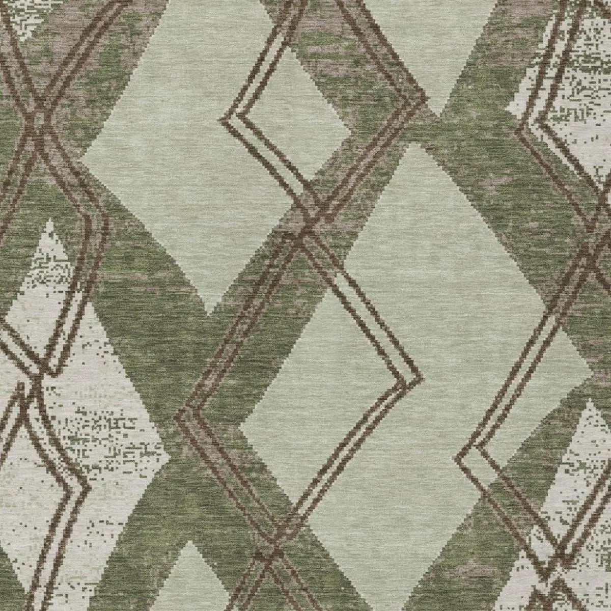 5' X 8' Olive Green And Beige Geometric Washable Indoor Outdoor Area Rug Homeroots Outdoor
