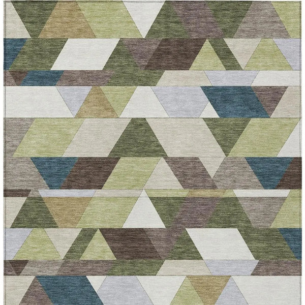 5' X 8' Olive Green And Beige Geometric Washable Indoor Outdoor Area Rug Homeroots Outdoor