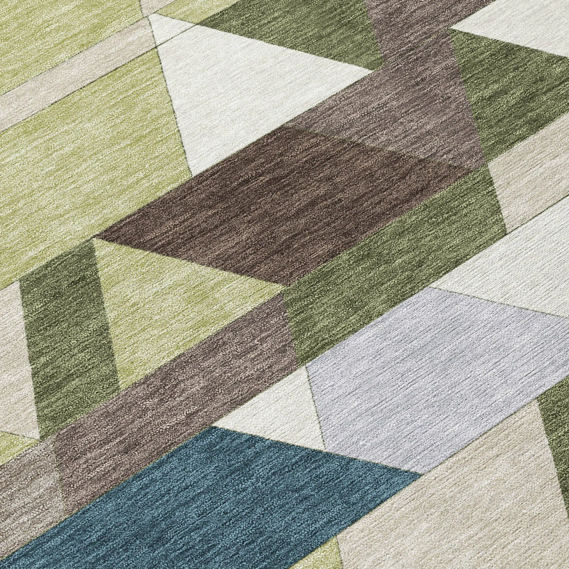 5' X 8' Olive Green And Beige Geometric Washable Indoor Outdoor Area Rug Homeroots Outdoor