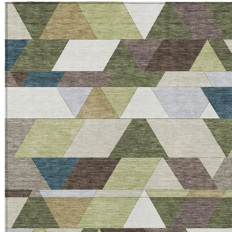 5' X 8' Olive Green And Beige Geometric Washable Indoor Outdoor Area Rug Homeroots Outdoor