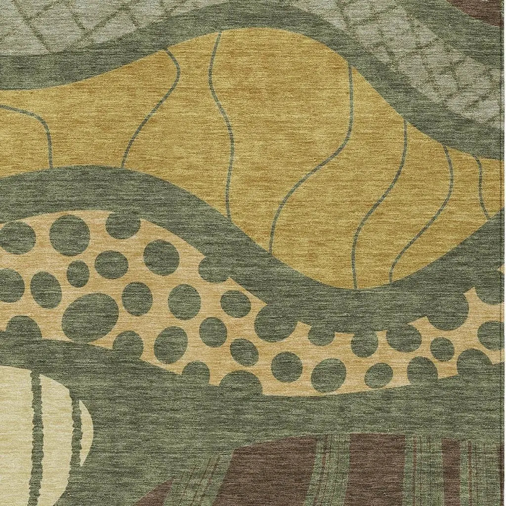 5' X 8' Olive Green And Blue Abstract Washable Indoor Outdoor Area Rug Homeroots Outdoor