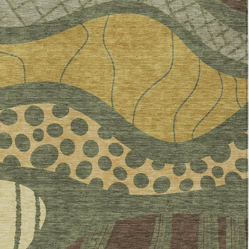 5' X 8' Olive Green And Blue Abstract Washable Indoor Outdoor Area Rug Homeroots Outdoor