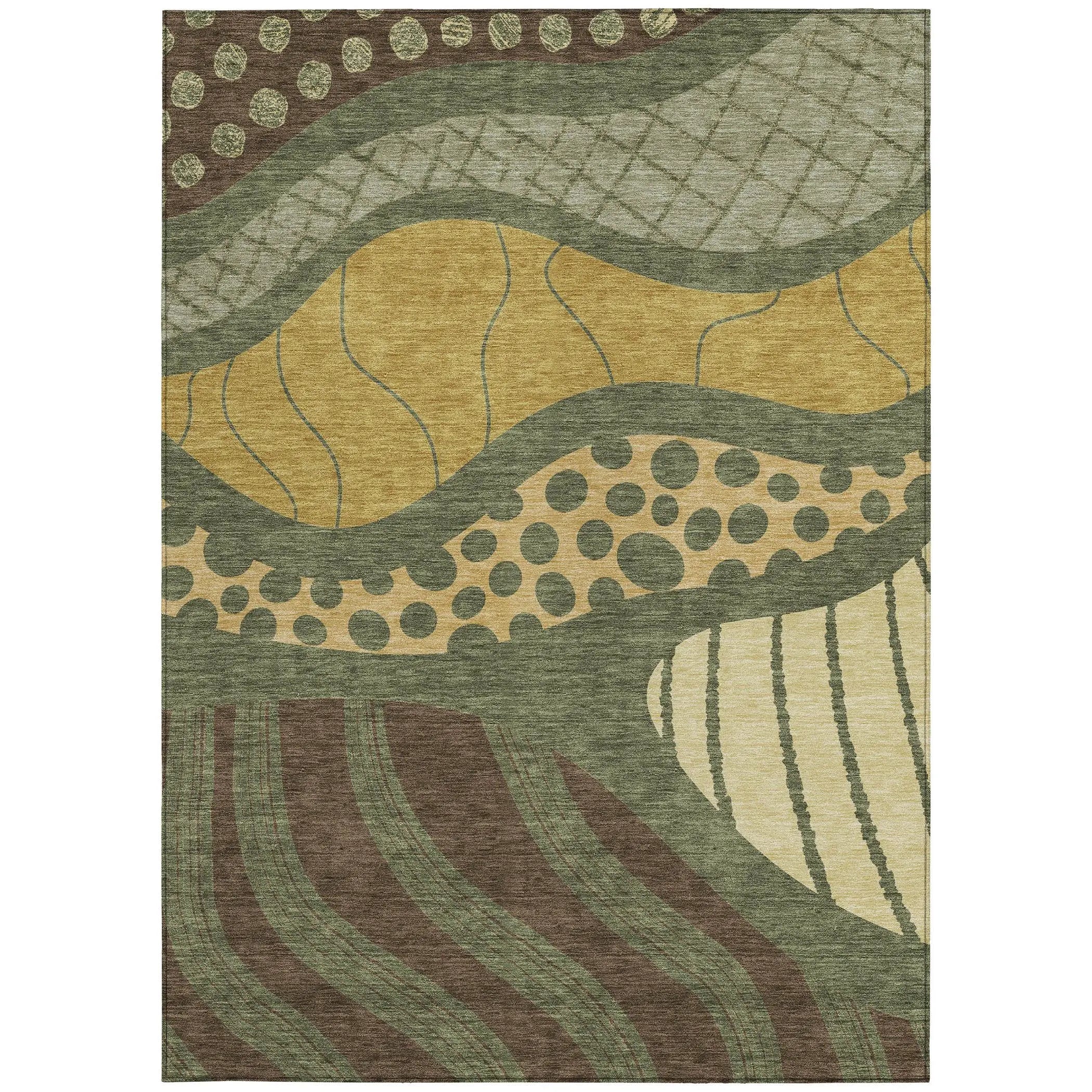 5' X 8' Olive Green And Blue Abstract Washable Indoor Outdoor Area Rug Homeroots Outdoor