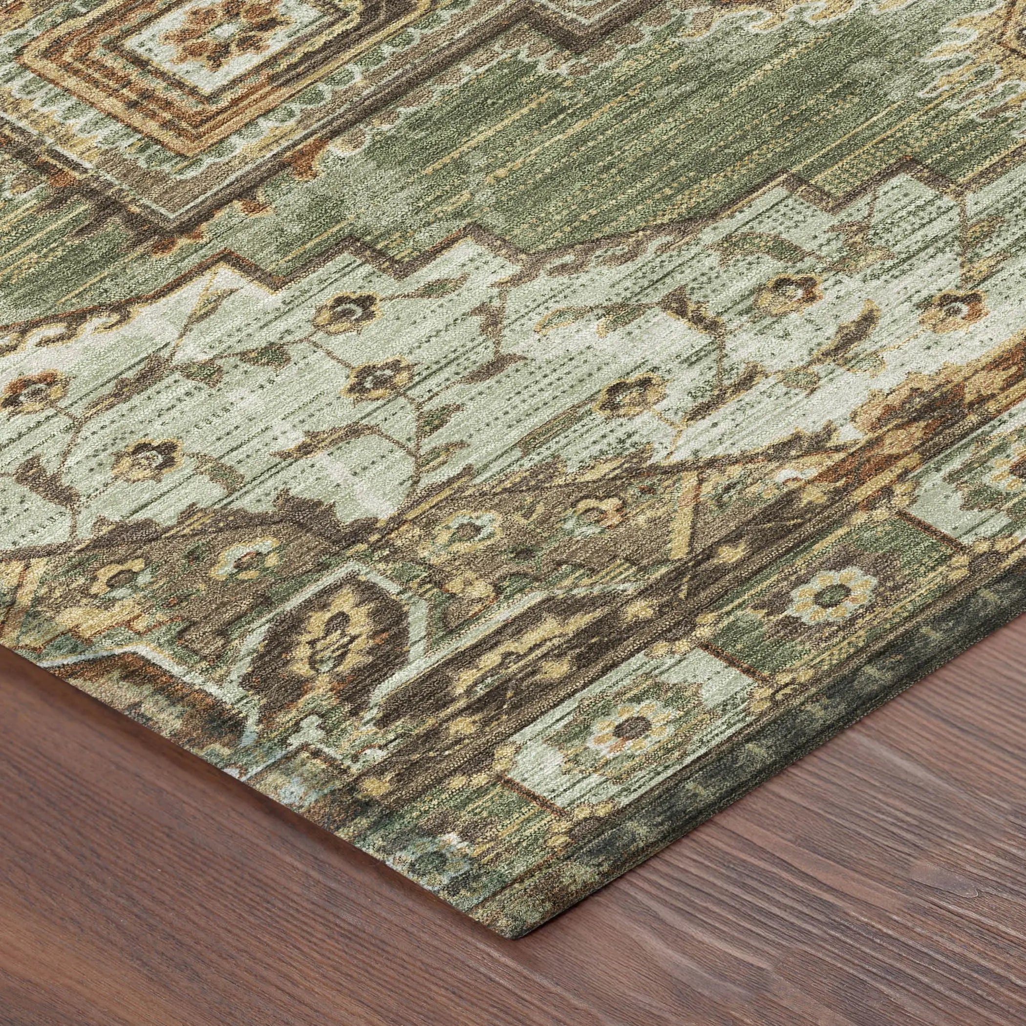 5' X 8' Olive Green And Blue Oriental Washable Indoor Outdoor Area Rug Homeroots Outdoor