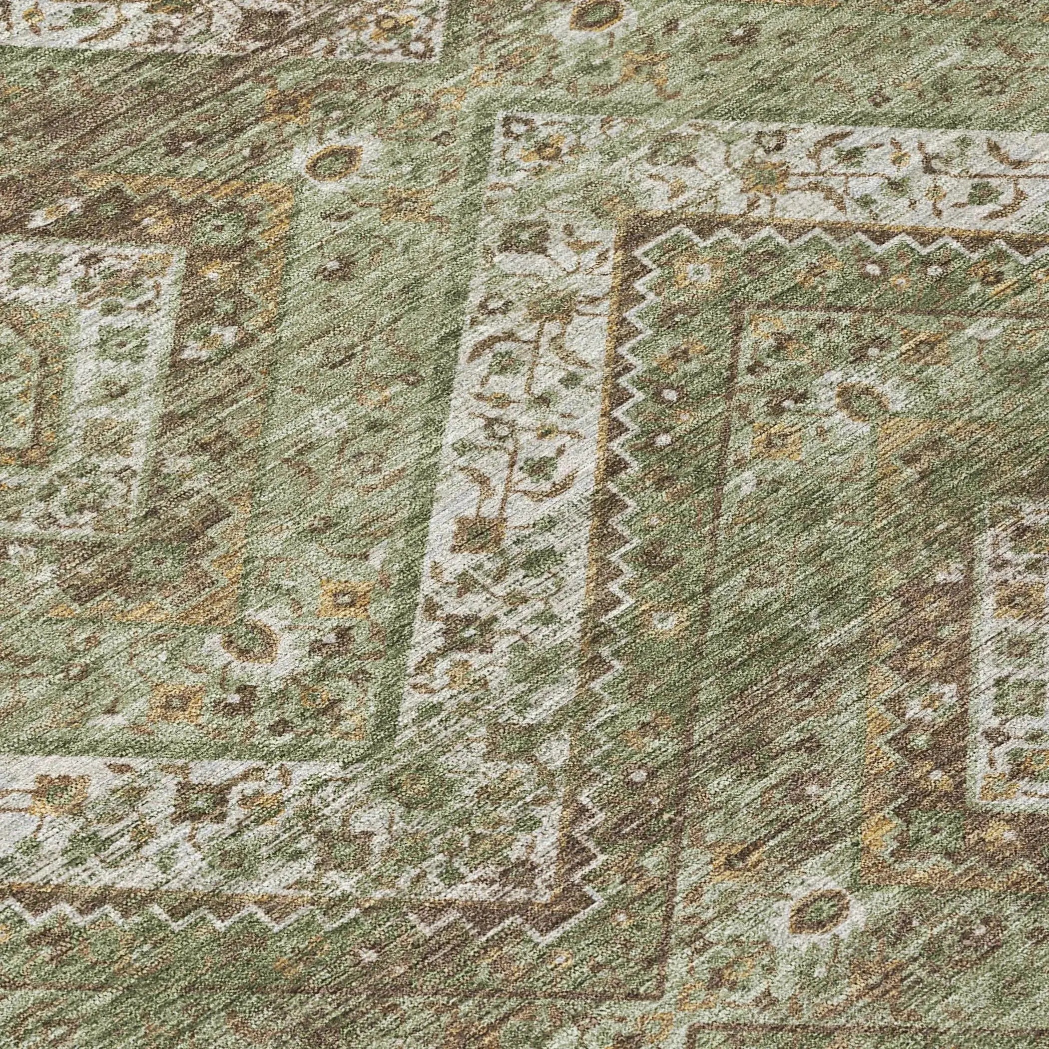 5' X 8' Olive Green And Blue Tribal Washable Indoor Outdoor Area Rug Homeroots Outdoor